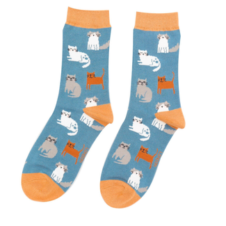 Miss Sparrow Socks Bamboo Cute Kitten denim