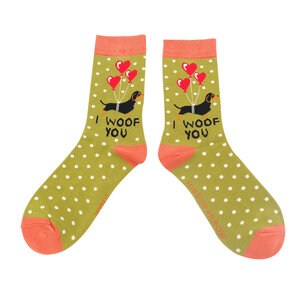 Miss Sparrow Socken Bamboo I Woof You moss