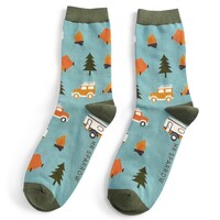 Miss Sparrow Mens Socks Bamboo Camping duck egg