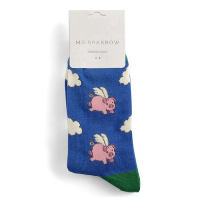 Miss Sparrow Mens Socks Bamboo Flying Pigs blue