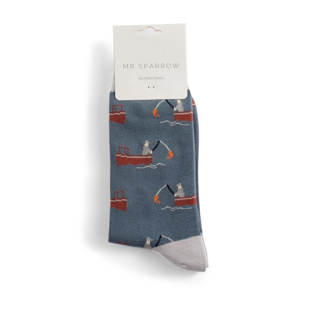 Mens Socks Bamboo Gone Fishing denim