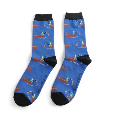 Miss Sparrow Mens Socks Bamboo Gone Fishing blue