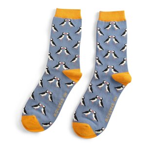 Miss Sparrow Männer-Socken Bamboo Kissing Puffins denim