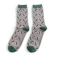 Miss Sparrow Männer-Socken Bamboo Kissing Puffins grey