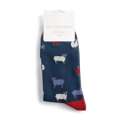 Miss Sparrow Mens Socks Bamboo Sheep Family navy