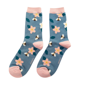 Miss Sparrow Socken Bamboo Bees & Flowers denim