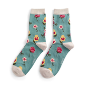 Miss Sparrow Socks Bamboo Botany Study teal