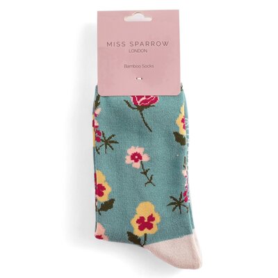 Miss Sparrow Socken Bamboo Botany Study teal