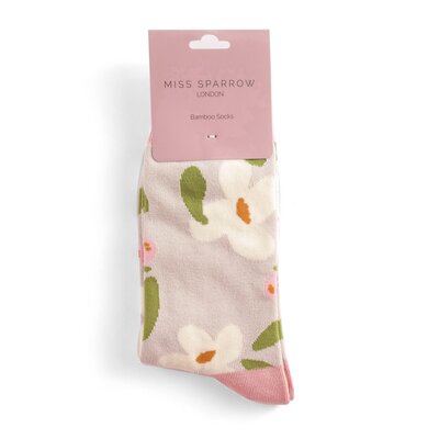 Miss Sparrow Socken Bamboo Falling Daisies silver