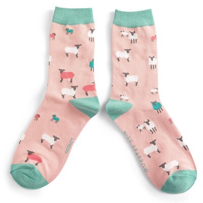 Miss Sparrow Socks Bamboo Sheep Family dusky pink