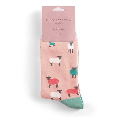 Miss Sparrow Socks Bamboo Sheep Family dusky pink