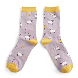 Miss Sparrow Socks Bamboo Sheep Family lilac