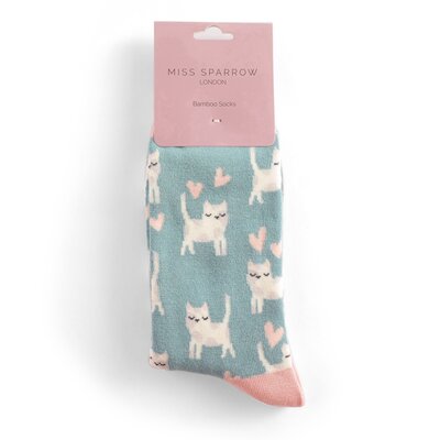 Miss Sparrow Socken Bamboo Sleepy Cats duck egg