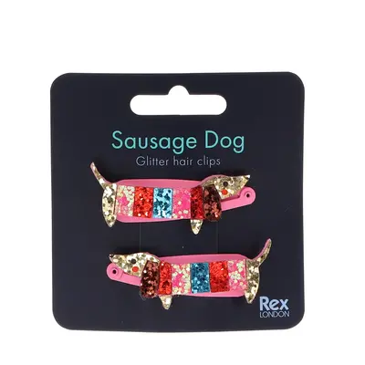Rex London Hair Clips Glitter Sausage Dog