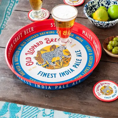 Rex London Coasters metal Old Leopard Brewery Set of 4