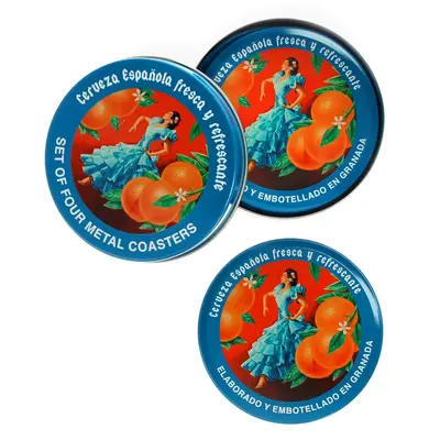 Rex London Coasters metal Cerveza Espanola Set of 4