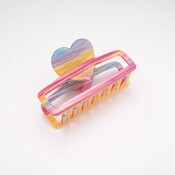 Red Cuckoo Hair Claw Clip Rectangular Heart Striped multi