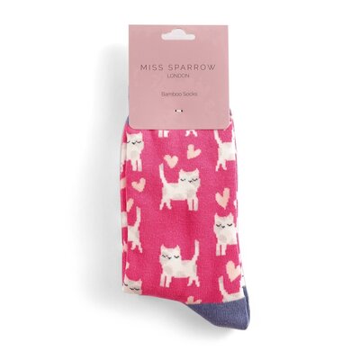 Miss Sparrow Socken Bamboo Sleepy Cats hot pink