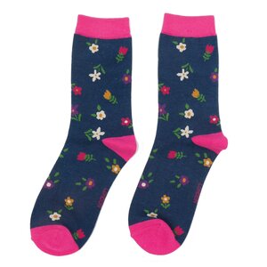 Miss Sparrow Socks Bamboo Tiny Flowers navy