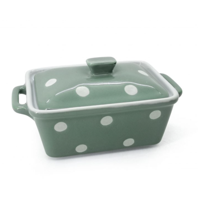 Isabelle Rose Butter Dish Dots sage