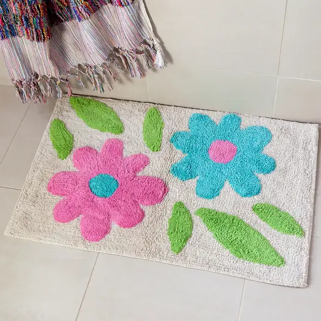 Badematte/Teppich Flower green/pink