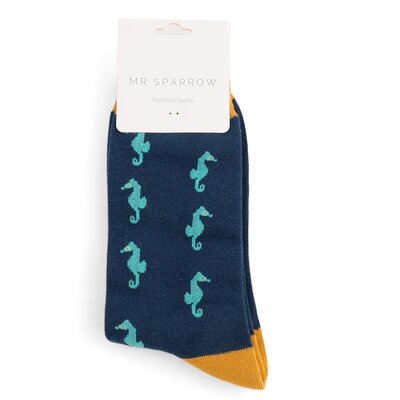 Miss Sparrow Männer-Socken Bamboo Seahorse navy