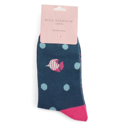 Miss Sparrow Socks Bamboo Tropical Fish navy