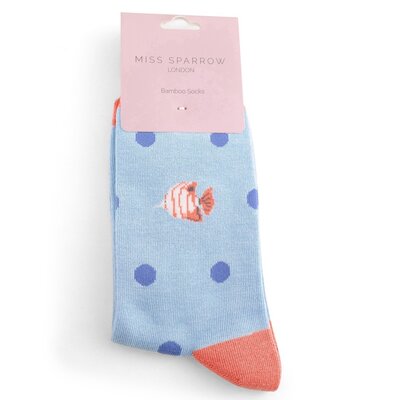 Miss Sparrow Socks Bamboo Tropical Fish powder blue