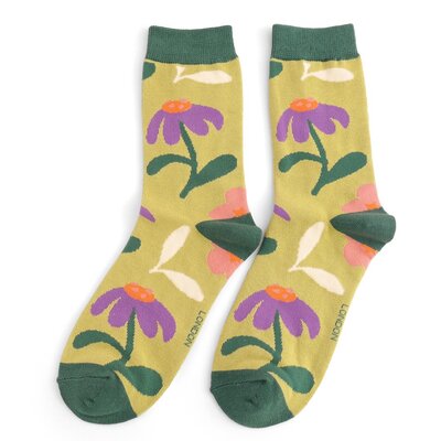 Miss Sparrow Socks Bamboo Retro Floral lime