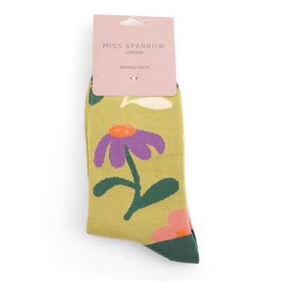 Miss Sparrow Socken Bamboo Retro Floral lime