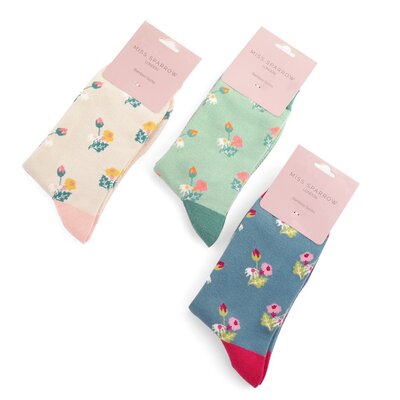 Miss Sparrow Socken Bamboo Mini Floral Denim