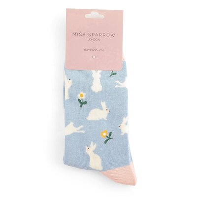 Miss Sparrow Socks Bamboo Bunnies & Daisies powder blue
