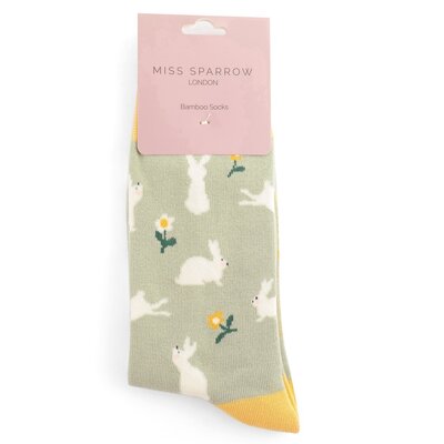 Miss Sparrow Socks Bamboo Bunnies & Daisies mint