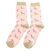 Miss Sparrow Socken Bamboo Sausage Dog & Spots dusky pink