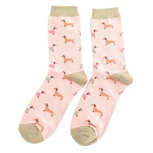 Miss Sparrow Socken Bamboo Sausage Dog & Spots dusky pink