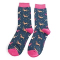 Miss Sparrow Socks Bamboo Sausage Dog & Spots navy