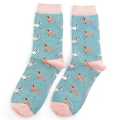 Miss Sparrow Socken Bamboo Sausage Dog & Spots duck egg