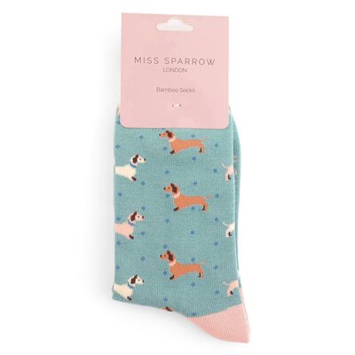 Miss Sparrow Socks Bamboo Sausage Dog & Spots duck egg