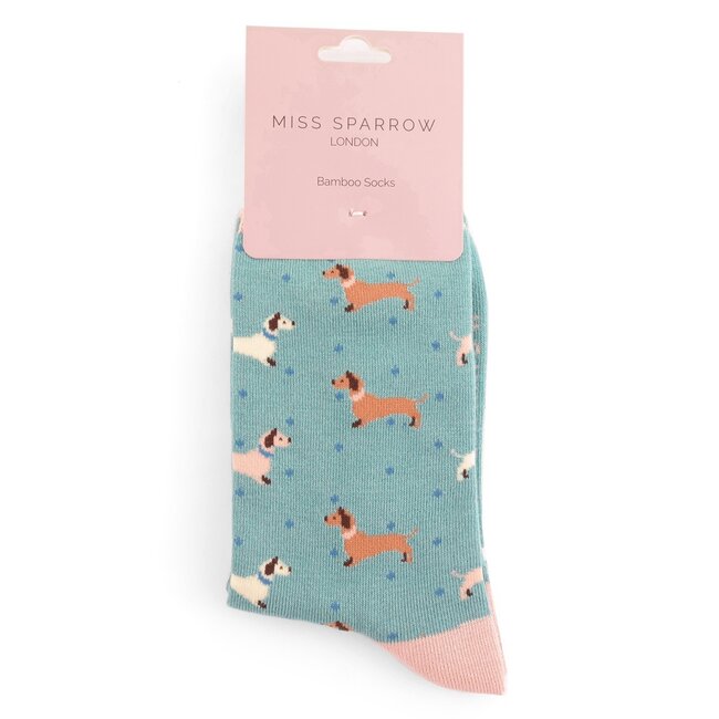 Socks Bamboo Sausage Dog & Spots duck egg