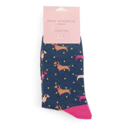 Miss Sparrow Socken Bamboo Sausage Dog & Spots navy