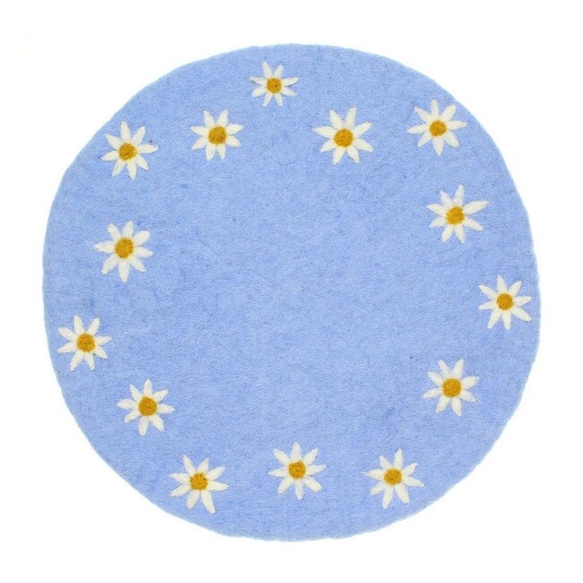 Felt Coaster 35 cm Margrietjes blue