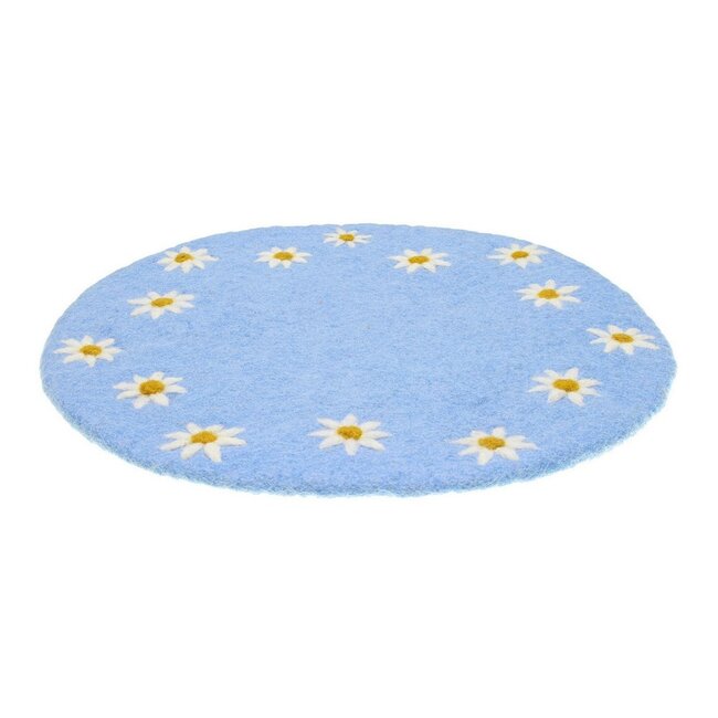 Felt Coaster 35 cm Margrietjes blue