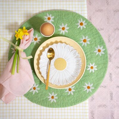 Sjaal met Verhaal Felt Coaster 35 cm Margrietjes green