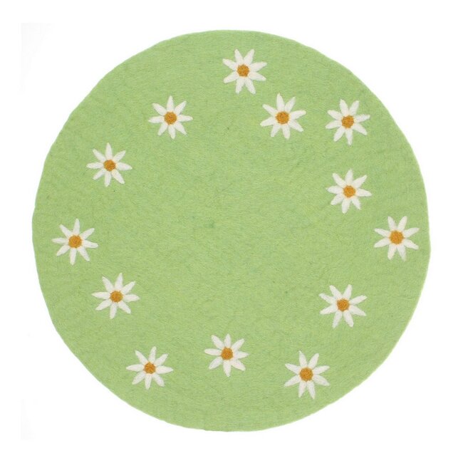 Felt Coaster 35 cm Margrietjes green