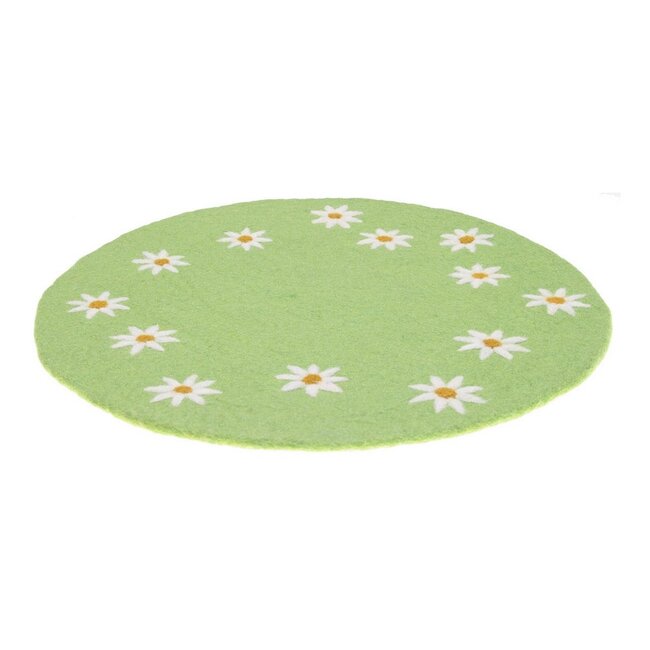 Felt Coaster 35 cm Margrietjes green