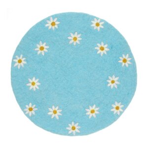 Sjaal met Verhaal Felt Coaster 35 cm Margrietjes turquoise