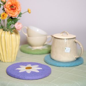 Sjaal met Verhaal Felt Coaster 20 cm Margrietjes lila