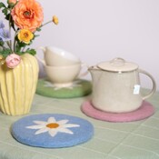 Sjaal met Verhaal Felt Coaster 20 cm Margrietjes blauw