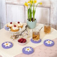 Sjaal met Verhaal Felt Coaster 10 cm Margrietjes lila (Set of 4)