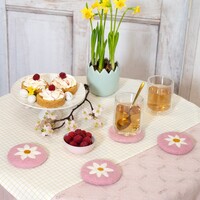 Sjaal met Verhaal Felt Coaster 10 cm Margrietjes pink (Set of 4)